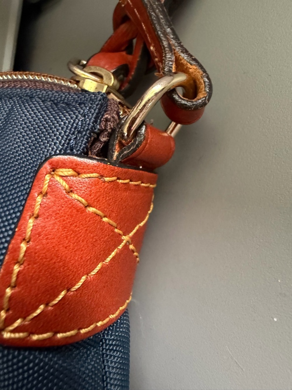 Dooney & Bourke Blue Nylon Crossbody with Brown Leather Trim and Strap - Picture 7 of 10